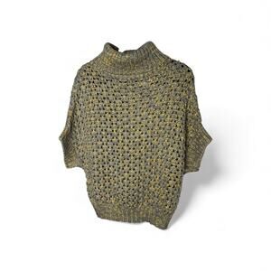 Hazel Gray Gold Open Knit Dolman Turtleneck Sweater Large